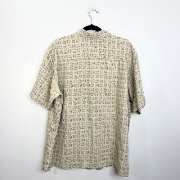 Mantles 100% silk beige leaf print short sleeve shirt XL - Picture 4 of 11